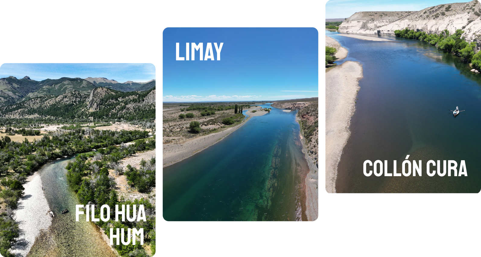 Three Patagonian rivers: Filo Hua Hum, Limay and Coll&oacute;n Cura